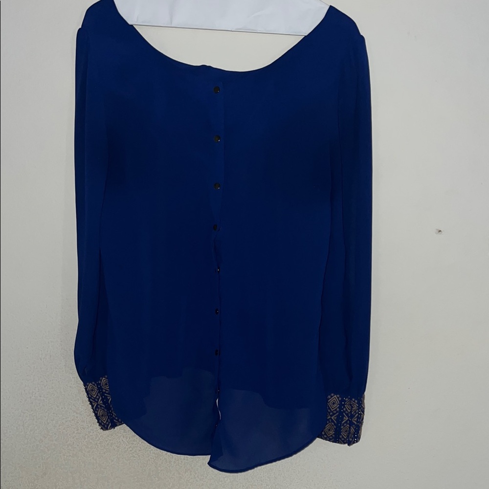 Double Zero Royal Blue Blouse with Lace Accents
